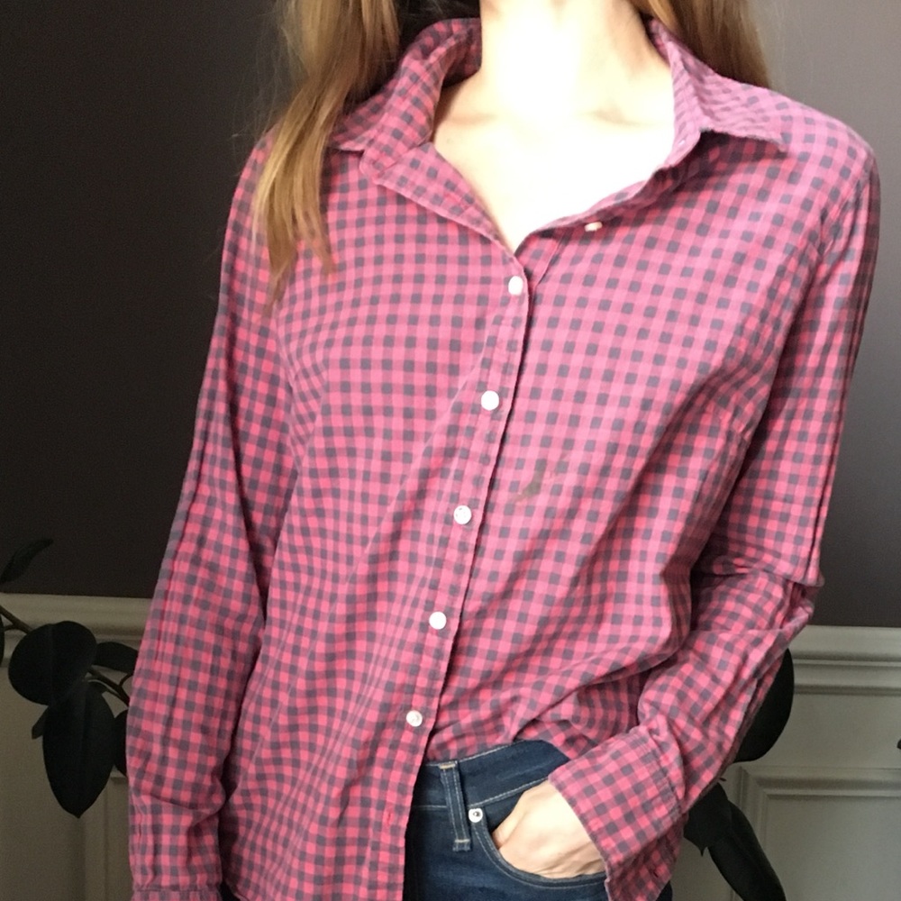 Magenta Plaid Button-Down Blouse